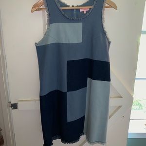 Blue denim patch dress
